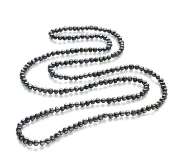 wearing a pearl necklace black