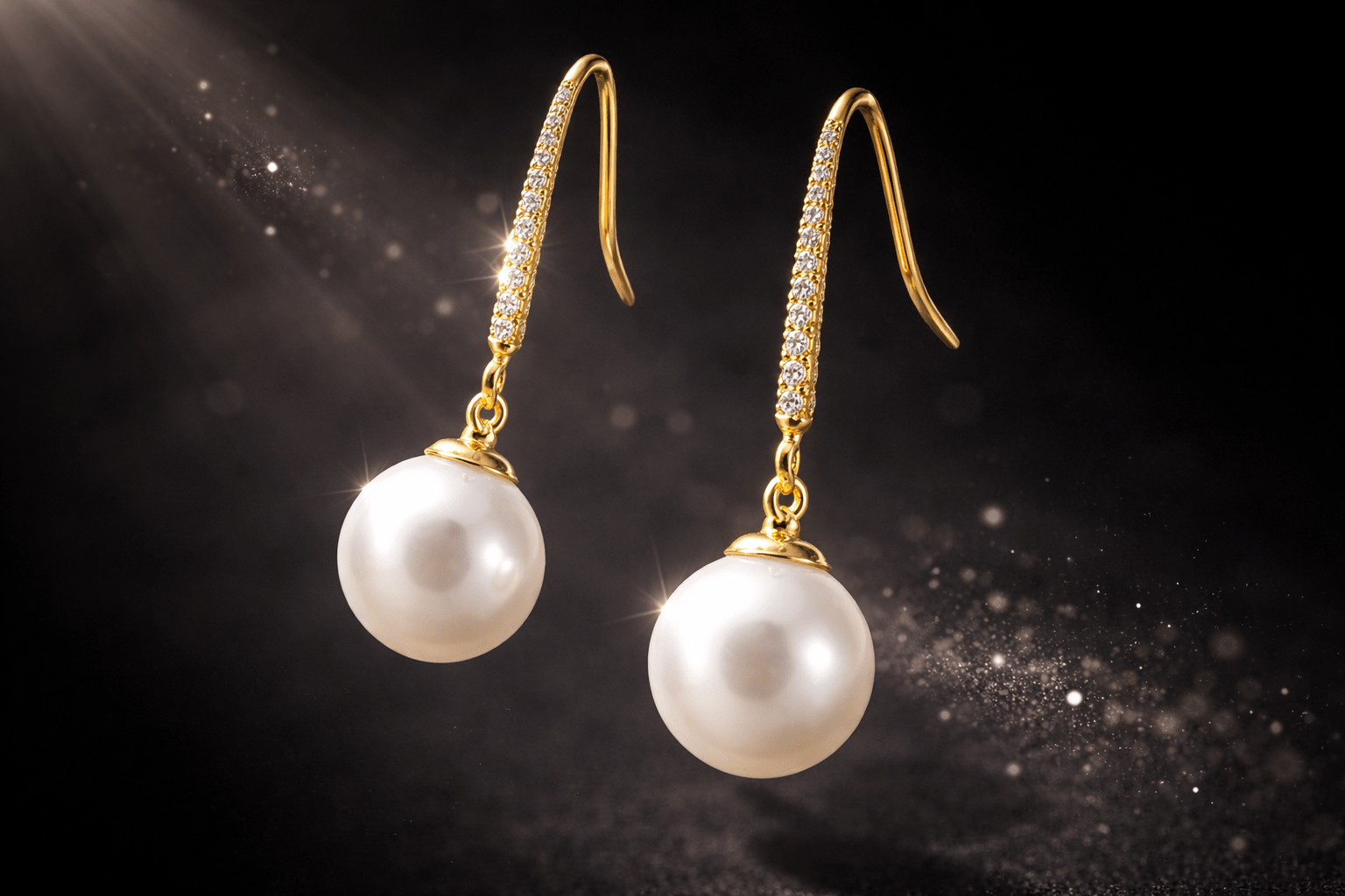 Dangling Gold Earrings Pearl Movement