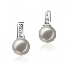 7-8mm AA Quality Japanese Akoya Cultured Pearl Earring Pair in Valery White