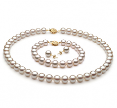 8-9mm AA Quality Japanese Akoya Cultured Pearl Set in White