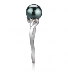 6-7mm AAA Quality Japanese Akoya Cultured Pearl Ring in Andrea Black