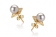 7-8mm AAA Quality Japanese Akoya Cultured Pearl Earring Pair in Catrina White