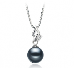 7-8mm AAAA Quality Freshwater Cultured Pearl Pendant in Zalina Black