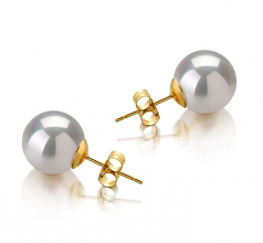 REAL HUGE  AAA 7.5-8 mm south sea white pearl earrings 14K YELLOW GOLD 
