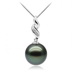 10-10.5mm AAA Quality Tahitian Cultured Pearl Pendant in Seductive Black