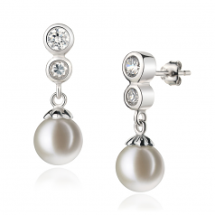 7-8mm AAAA Quality Freshwater Cultured Pearl Earring Pair in Colleen White