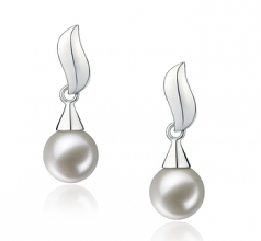 7-8mm AAAA Quality Freshwater Cultured Pearl Earring Pair in Edith White