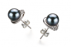 6-7mm AA Quality Japanese Akoya Cultured Pearl Earring Pair in Jocelyn Black