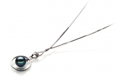 6-7mm AA Quality Japanese Akoya Cultured Pearl Pendant in Trinity Black
