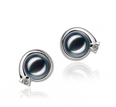 7-8mm AA Quality Japanese Akoya Cultured Pearl Earring Pair in Angelina Black