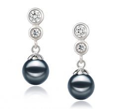 7-8mm AA Quality Japanese Akoya Cultured Pearl Earring Pair in Colleen Black