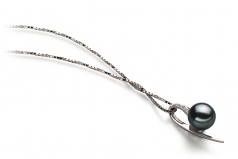 7-8mm AA Quality Japanese Akoya Cultured Pearl Pendant in Destina Black
