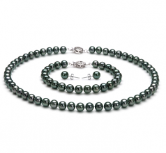 6.5-7mm AAA Quality Japanese Akoya Cultured Pearl Set in Black