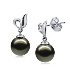 9-10mm AAA Quality Tahitian Cultured Pearl Earring Pair in Jeannie Black