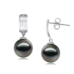 9-10mm AAA Quality Tahitian Cultured Pearl Earring Pair in Kiyam Black