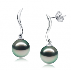 9-10mm AAA Quality Tahitian Cultured Pearl Earring Pair in Mystical Black