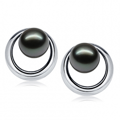 9-10mm AAA Quality Tahitian Cultured Pearl Earring Pair in Rising Sun Black