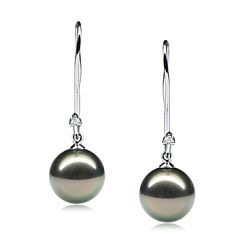 9-10mm AAA Quality Tahitian Cultured Pearl Earring Pair in Simplicity Dangle Black