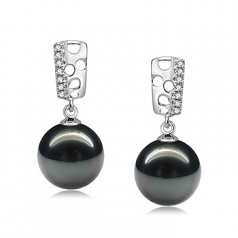 9-10mm AAA Quality Tahitian Cultured Pearl Earring Pair in Zuella Black