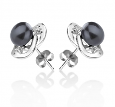 7-8mm AA Quality Freshwater Cultured Pearl Earring Pair in Katie Heart Black