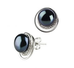 9-10mm AA Quality Freshwater Cultured Pearl Earring Pair in Kelly Black