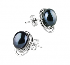 9-10mm AA Quality Freshwater Cultured Pearl Earring Pair in Kelly Black