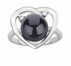 9-10mm AA Quality Freshwater Cultured Pearl Ring in Katie Heart Black