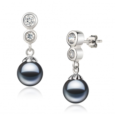 7-8mm AAAA Quality Freshwater Cultured Pearl Earring Pair in Colleen Black