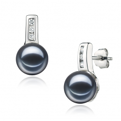 7-8mm AAAA Quality Freshwater Cultured Pearl Earring Pair in Valery Black