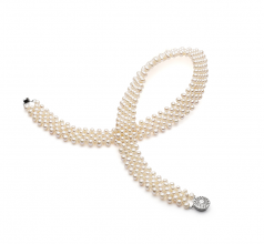 3-4mm AA Quality Freshwater Cultured Pearl Necklace in V-Neck White