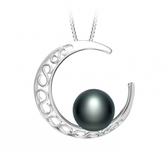 9-10mm AAA Quality Freshwater Cultured Pearl Pendant in Moon Black