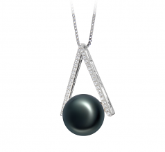 12-13mm AA Quality Freshwater Cultured Pearl Pendant in Triangle Black