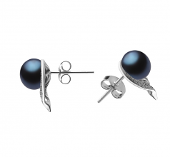 7-8mm AA Quality Freshwater Cultured Pearl Earring Pair in Carina Black