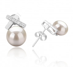 7-8mm AAA Quality Freshwater Cultured Pearl Earring Pair in Klarita White