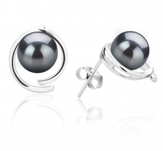 7-8mm AAAA Quality Freshwater Cultured Pearl Earring Pair in Raina Black