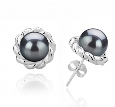 8-9mm AAAA Quality Freshwater Cultured Pearl Earring Pair in Bessie Black