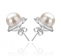 8-9mm AAAA Quality Freshwater Cultured Pearl Earring Pair in Alba White