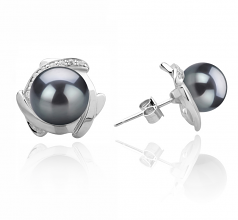 8-9mm AAAA Quality Freshwater Cultured Pearl Earring Pair in Alba Black