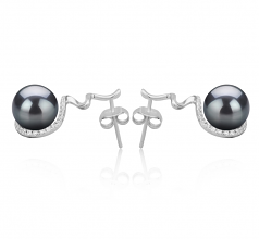 8-9mm AAAA Quality Freshwater Cultured Pearl Earring Pair in Lolita Black