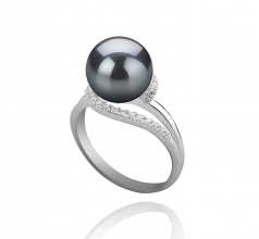 9-10mm AAA Quality Tahitian Cultured Pearl Ring in Royisal Black