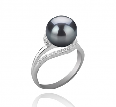 9-10mm AAA Quality Tahitian Cultured Pearl Ring in Royisal Black