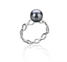 7-8mm AAAA Quality Freshwater Cultured Pearl Ring in Wave Black