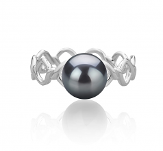 7-8mm AAAA Quality Freshwater Cultured Pearl Ring in Wave Black