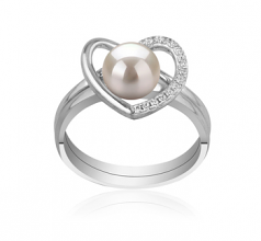 6-7mm AAAA Quality Freshwater Cultured Pearl Ring in Heart White