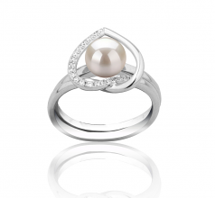 6-7mm AAAA Quality Freshwater Cultured Pearl Ring in Heart White