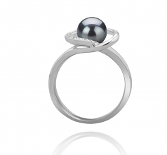 6-7mm AAAA Quality Freshwater Cultured Pearl Ring in Heart Black