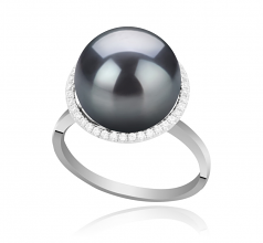 12-13mm AA Quality Tahitian Cultured Pearl Ring in Yanaka Black