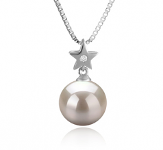 9-10mm AAAA Quality Freshwater Cultured Pearl Pendant in Star White