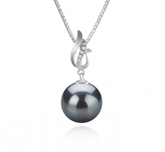 9-10mm AAA Quality Tahitian Cultured Pearl Pendant in Edna Black