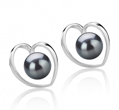 6-7mm AAAA Quality Freshwater Cultured Pearl Earring Pair in Winna-Heart Black